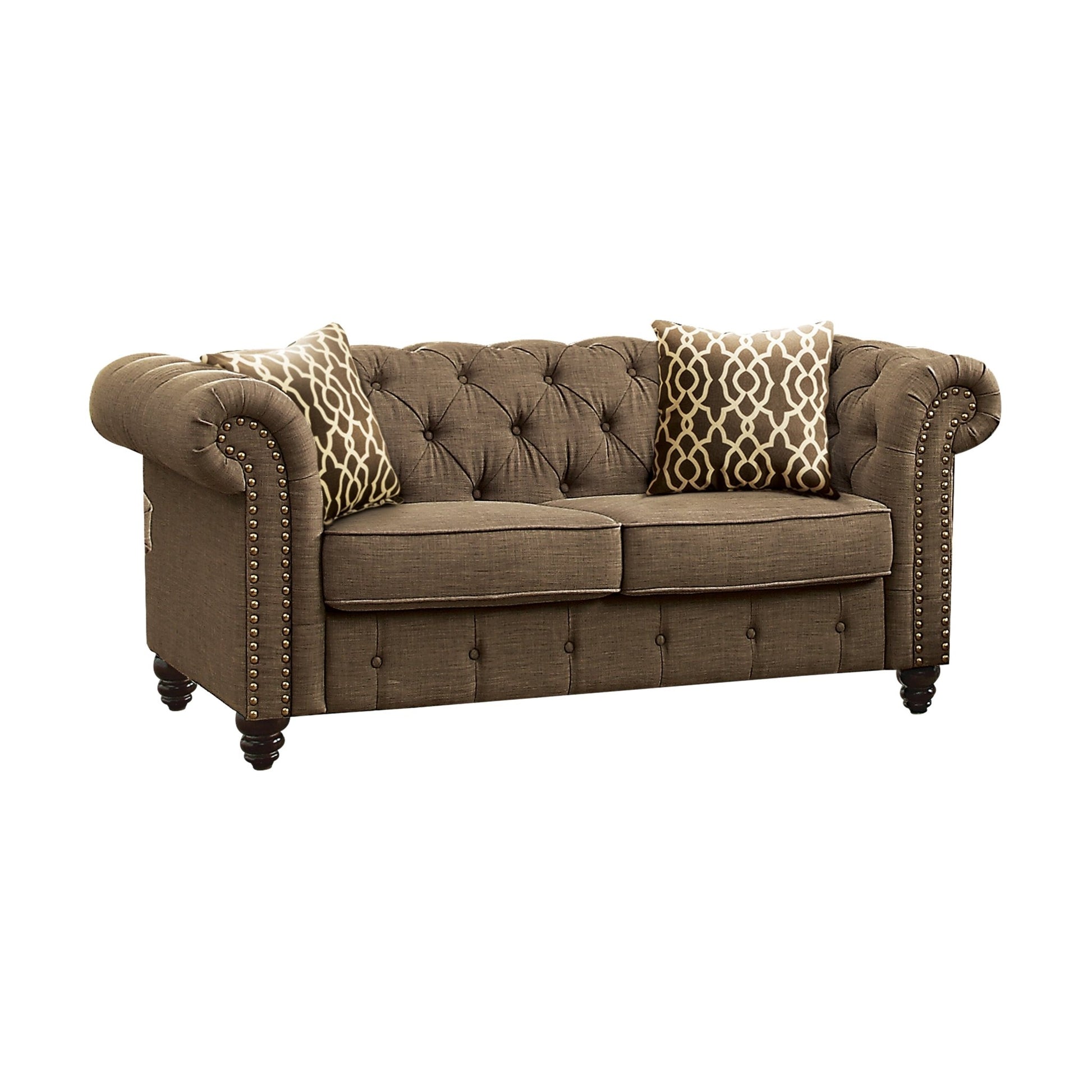 Aurelia Brown Linen Loveseat W/2 Pillows - 1st Choice Furniture Direct