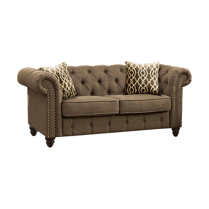 Aurelia Brown Linen Loveseat W/2 Pillows - 1st Choice Furniture Direct