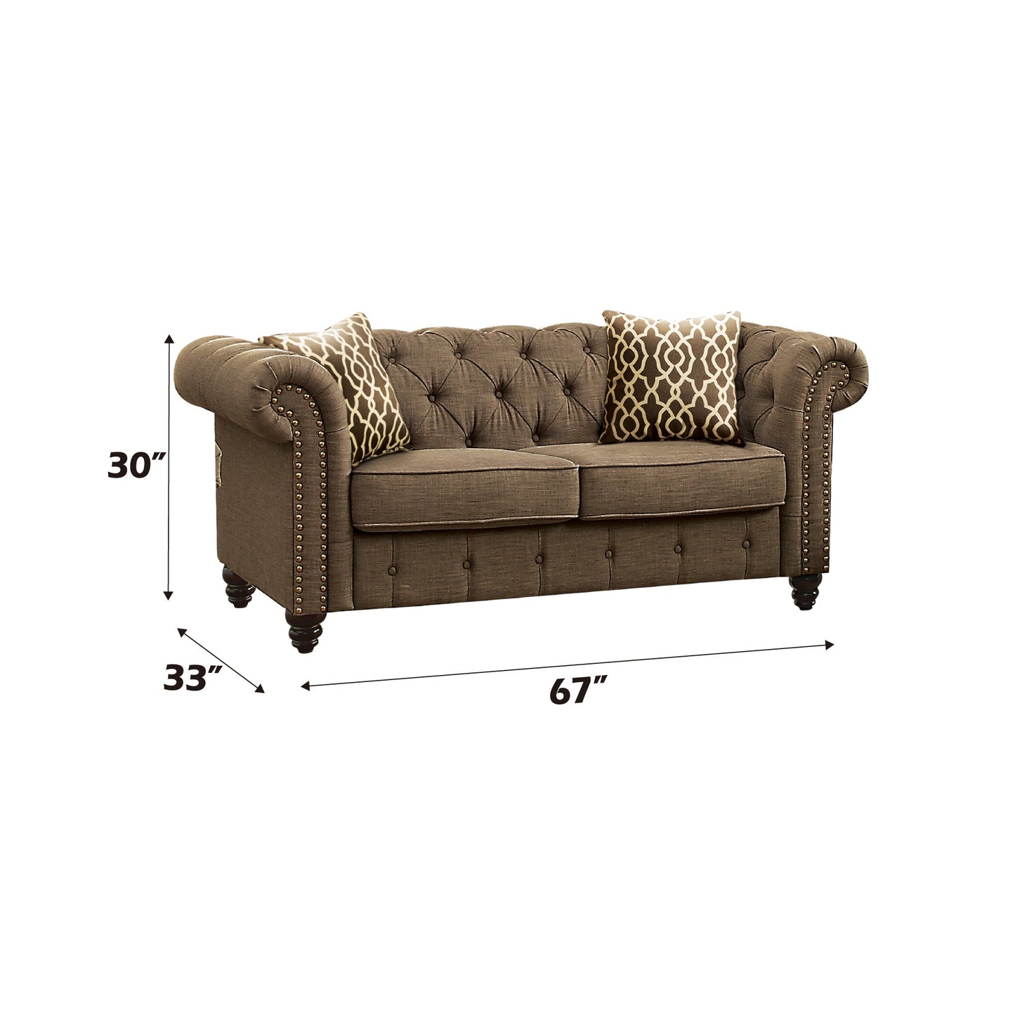 Aurelia Brown Linen Loveseat W/2 Pillows - 1st Choice Furniture Direct