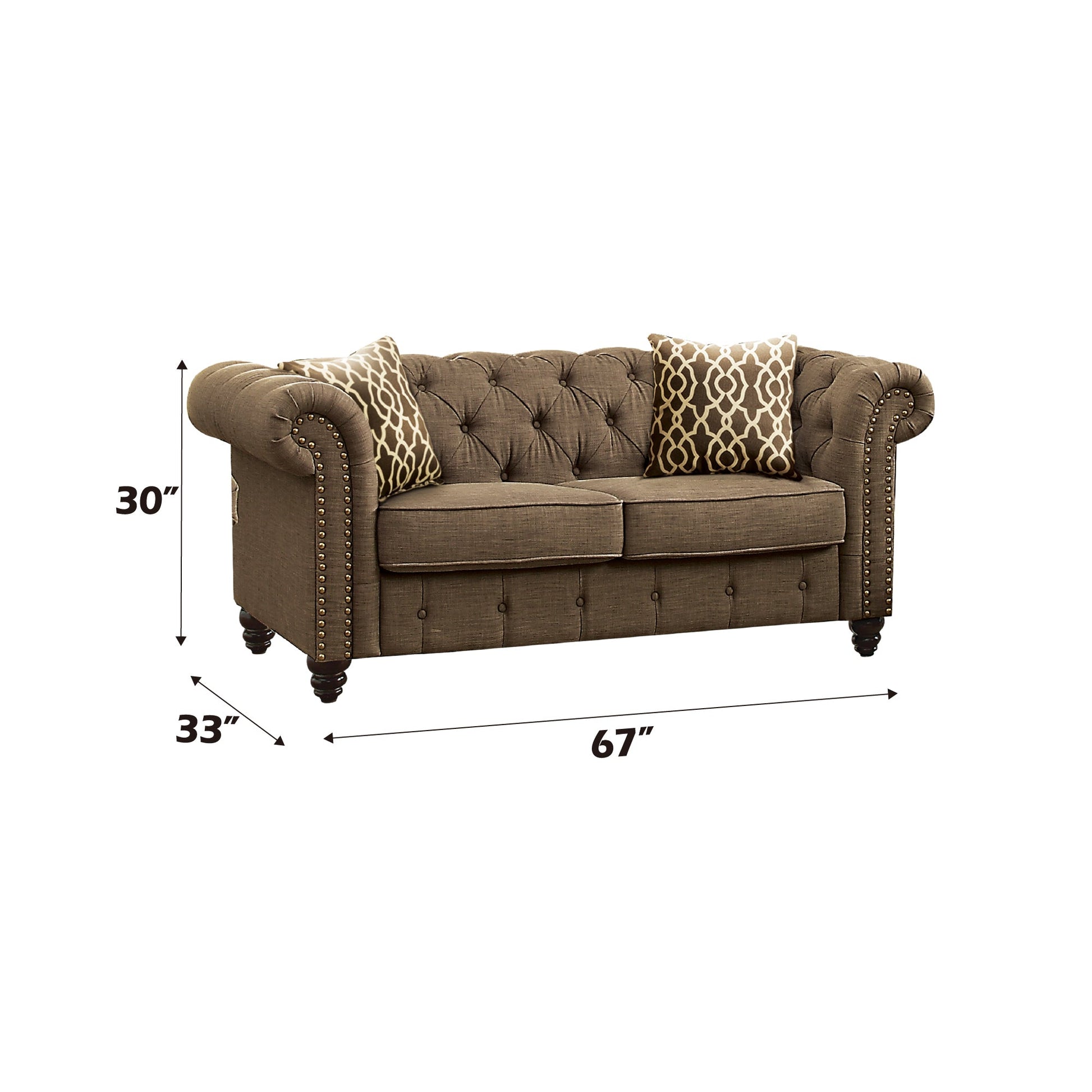 Aurelia Brown Linen Loveseat W/2 Pillows - 1st Choice Furniture Direct
