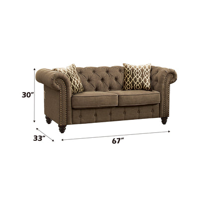 Aurelia Brown Linen Loveseat W/2 Pillows - 1st Choice Furniture Direct