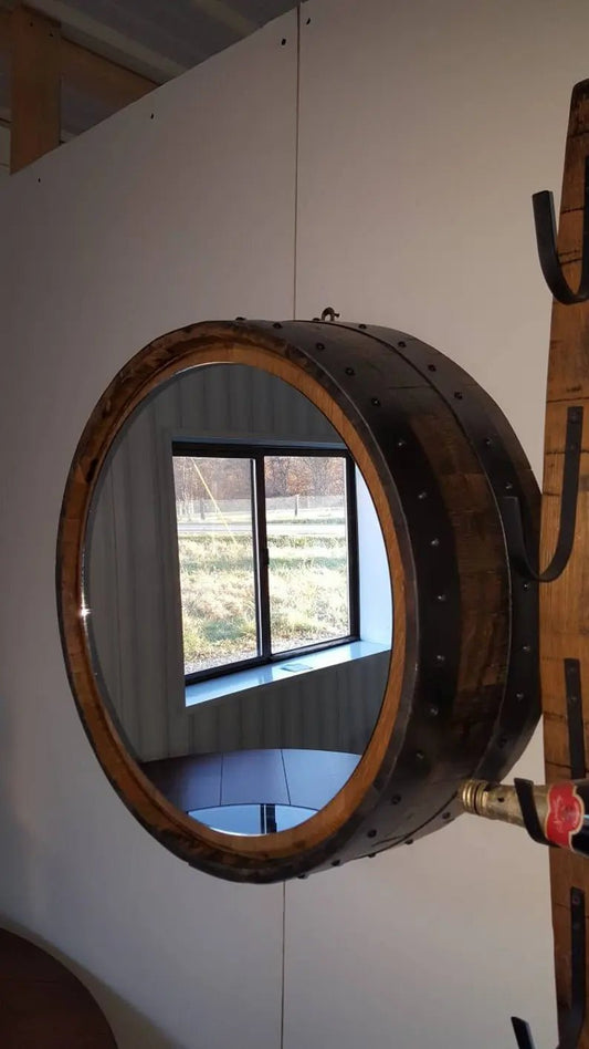 Authentic Whiskey Barrel Mirror | Rustic Barrel Wall Décor - 1st Choice Furniture Direct
