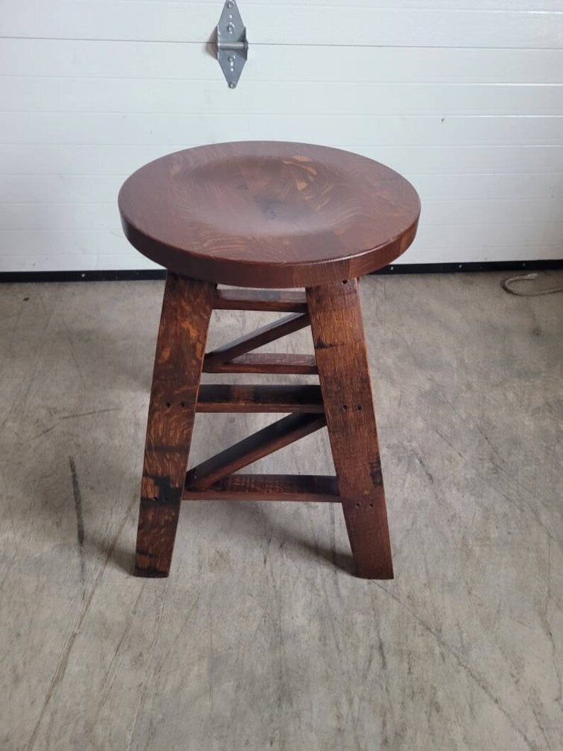 Authentic Whiskey Barrel Swivel Bar Stool | Handmade Rustic Seating - 1st Choice Furniture Direct