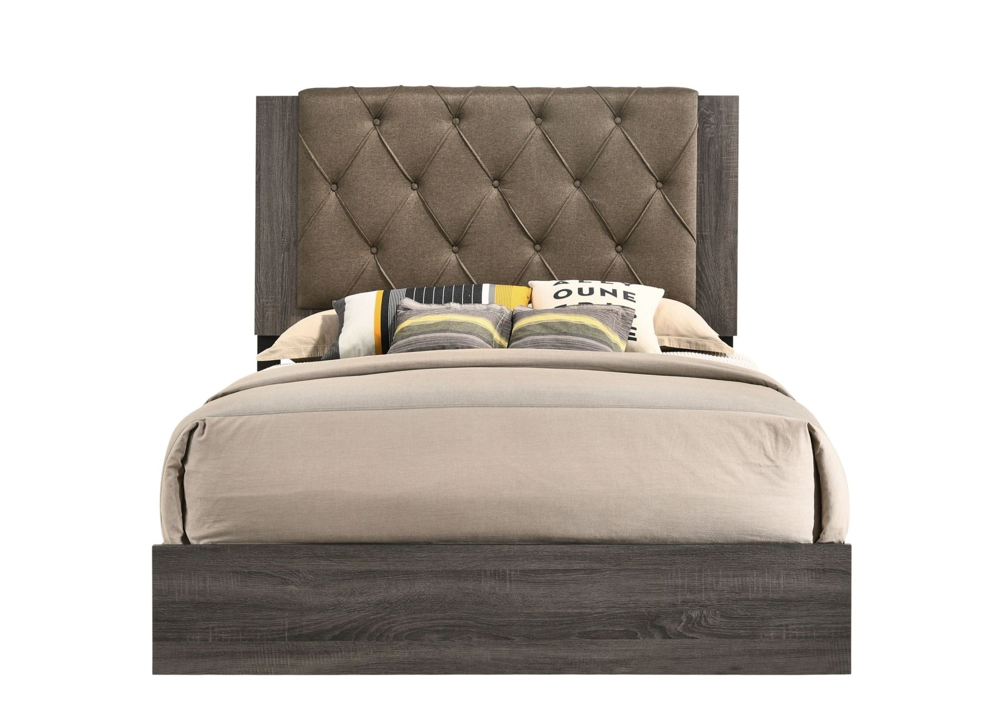 Avantika Fabric & Rustic Gray Oak Finish EK Bed - 1st Choice Furniture Direct