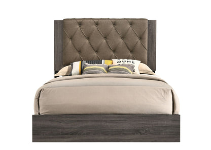 Avantika Fabric & Rustic Gray Oak Finish EK Bed - 1st Choice Furniture Direct