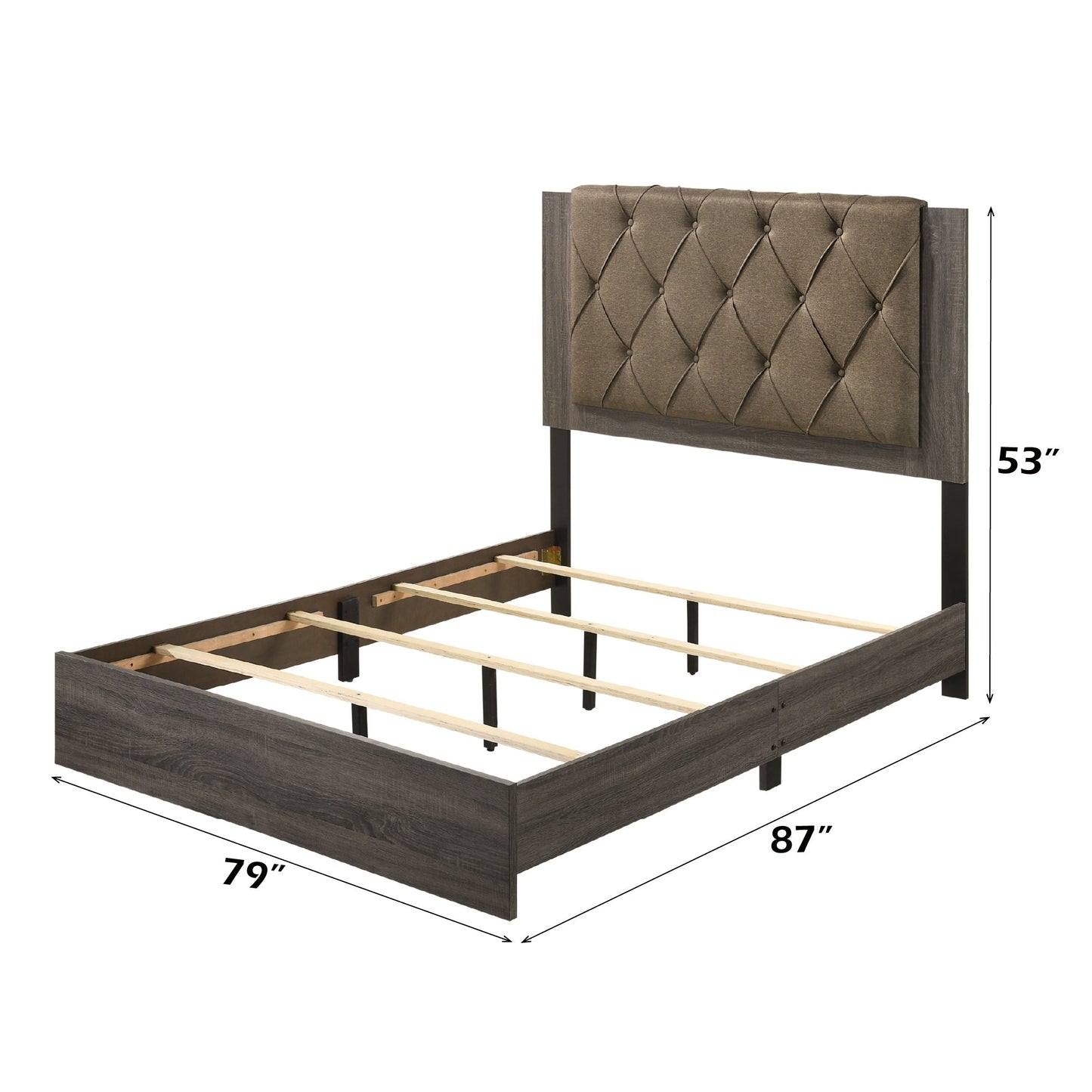 Avantika Fabric & Rustic Gray Oak Finish EK Bed - 1st Choice Furniture Direct