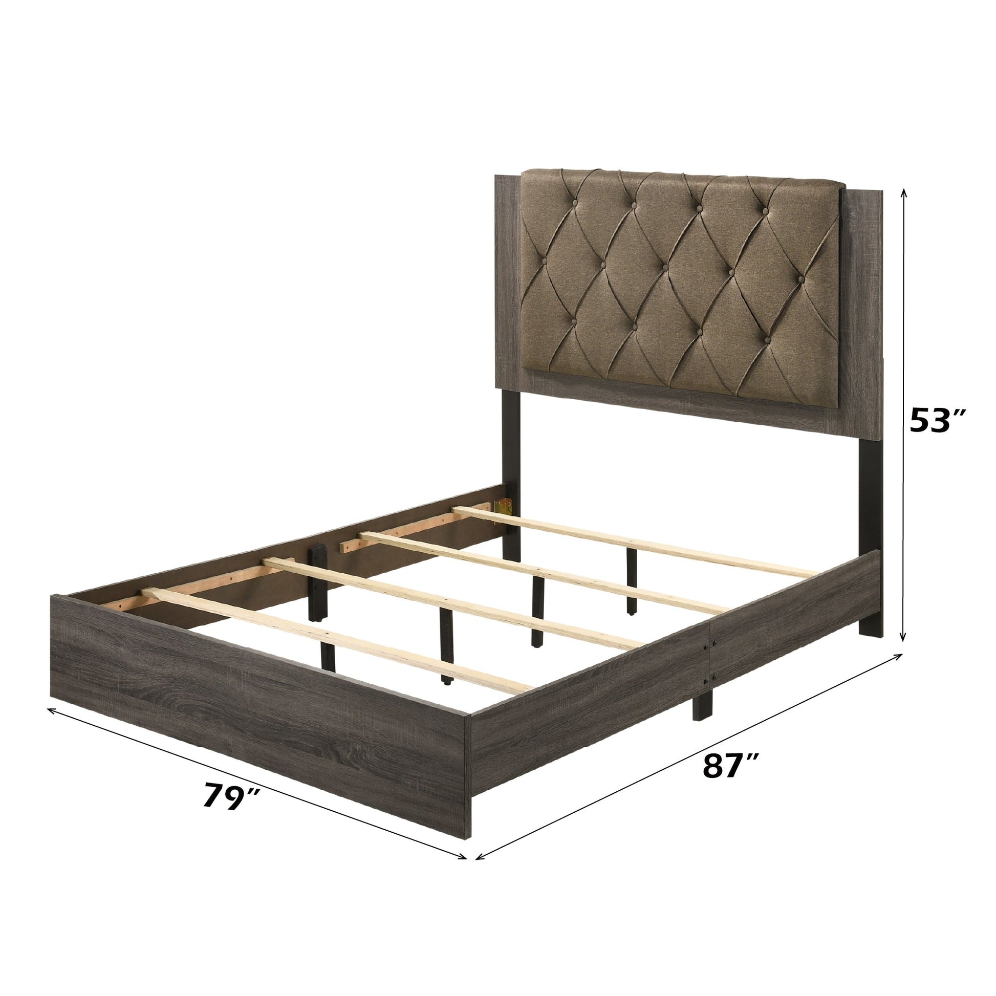 Avantika Fabric & Rustic Gray Oak Finish EK Bed - 1st Choice Furniture Direct