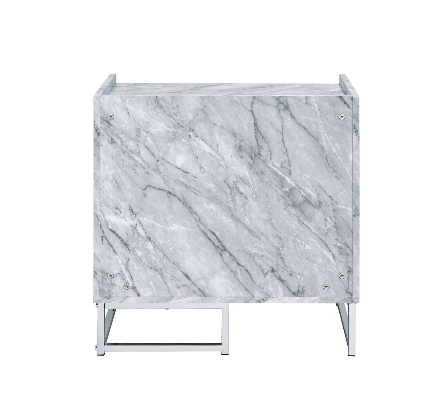 Azrael White Printed Faux Marble & Chrome Finish Accent Table - 1st Choice Furniture Direct