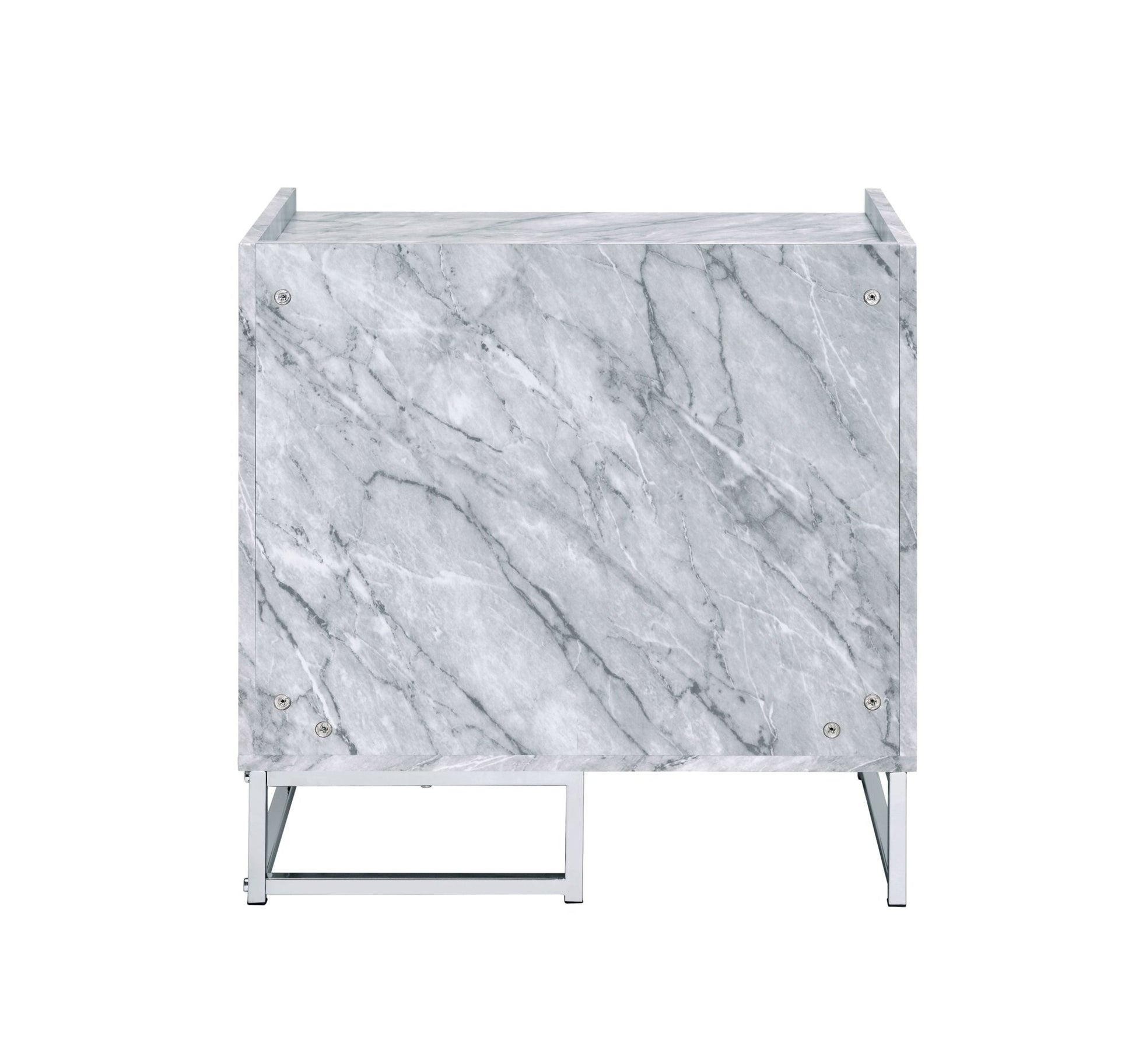Azrael White Printed Faux Marble & Chrome Finish Accent Table - 1st Choice Furniture Direct