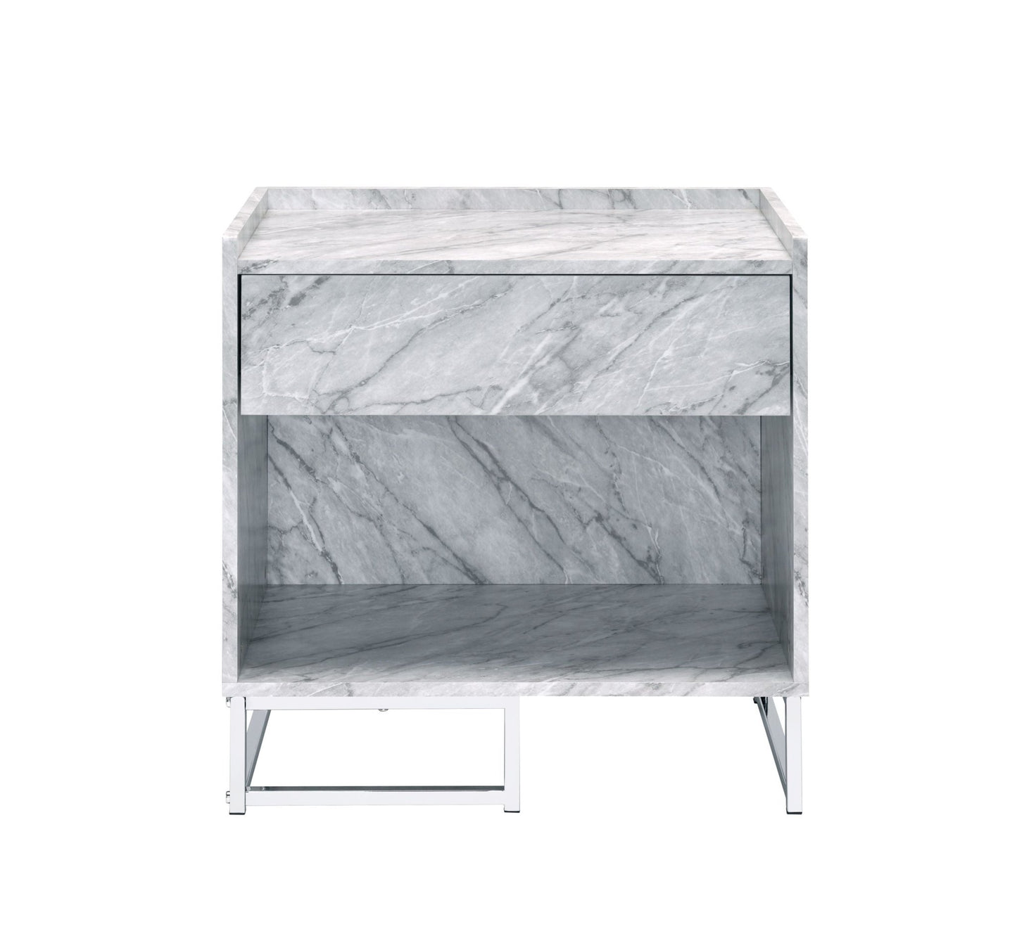Azrael White Printed Faux Marble & Chrome Finish Accent Table - 1st Choice Furniture Direct