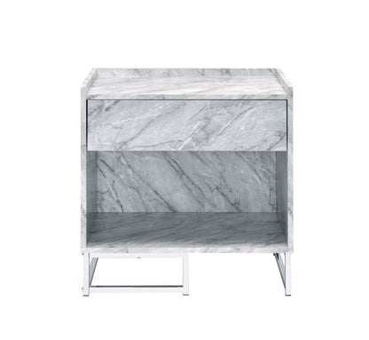 Azrael White Printed Faux Marble & Chrome Finish Accent Table - 1st Choice Furniture Direct