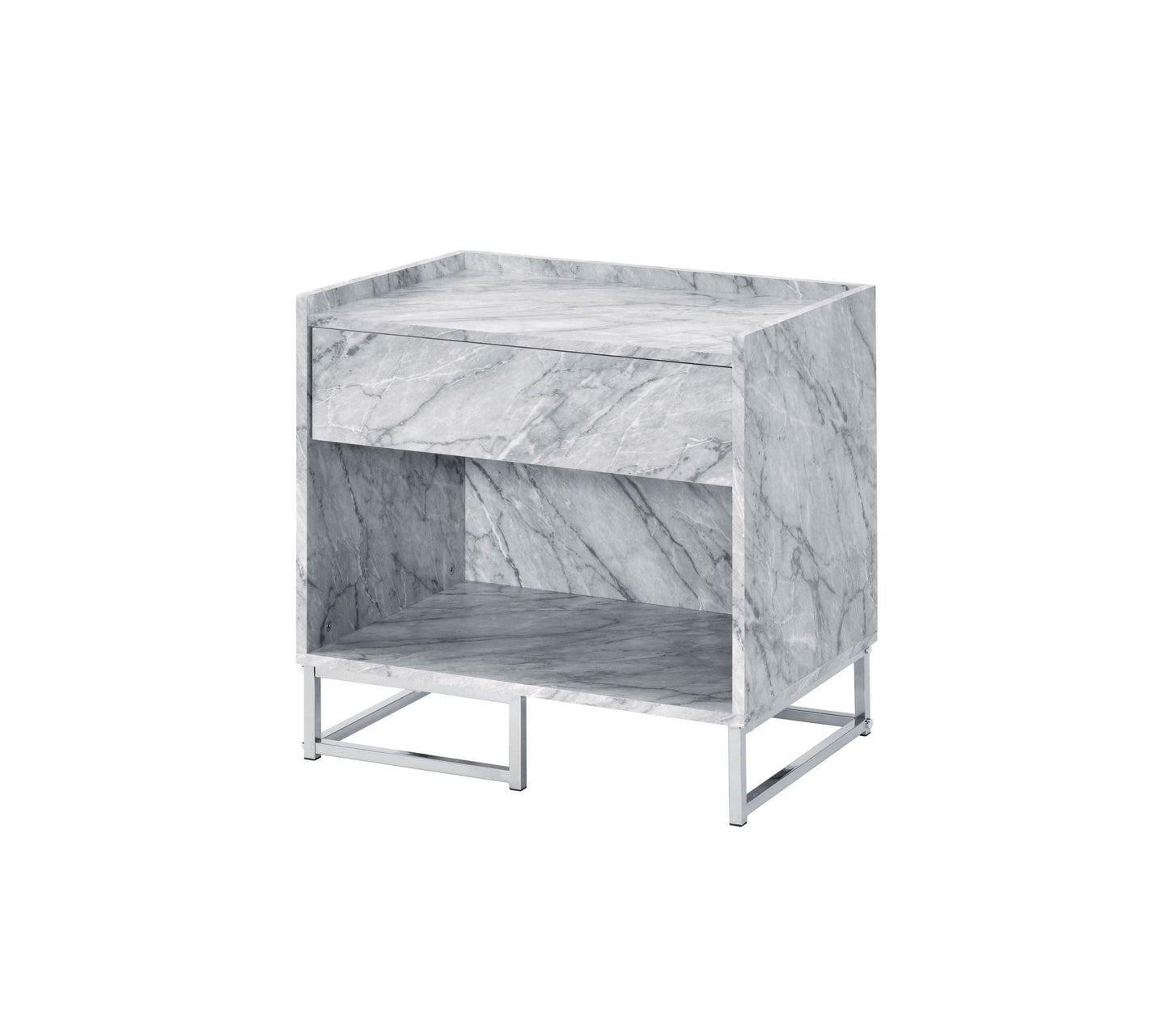 Azrael White Printed Faux Marble & Chrome Finish Accent Table - 1st Choice Furniture Direct