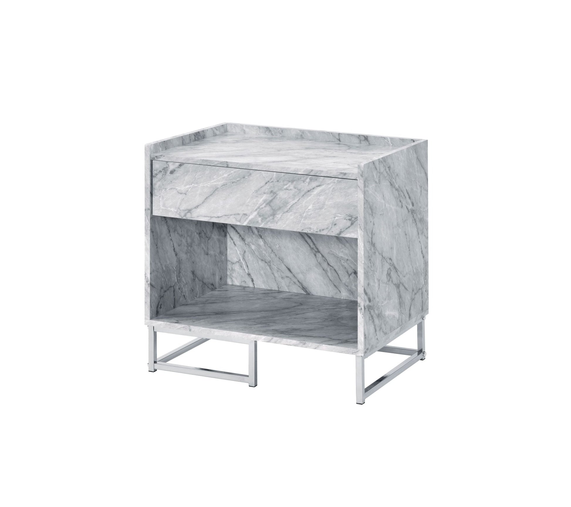 Azrael White Printed Faux Marble & Chrome Finish Accent Table - 1st Choice Furniture Direct