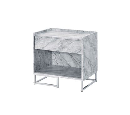 Azrael White Printed Faux Marble & Chrome Finish Accent Table - 1st Choice Furniture Direct
