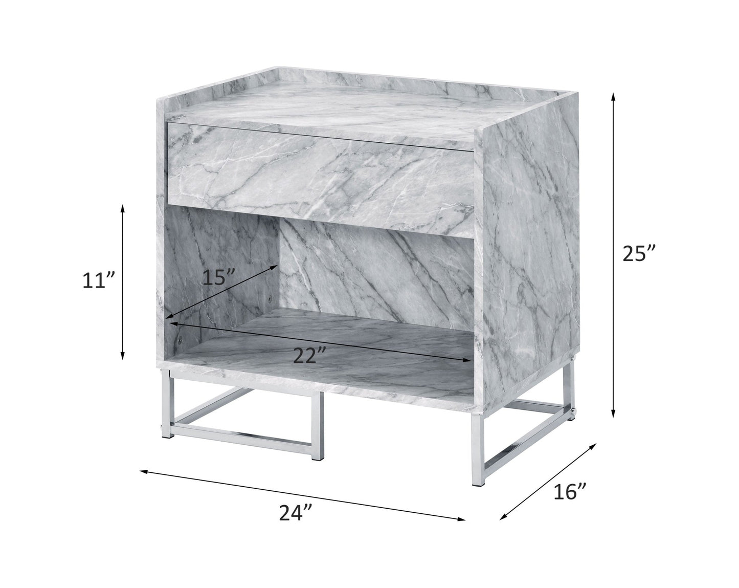 Azrael White Printed Faux Marble & Chrome Finish Accent Table - 1st Choice Furniture Direct