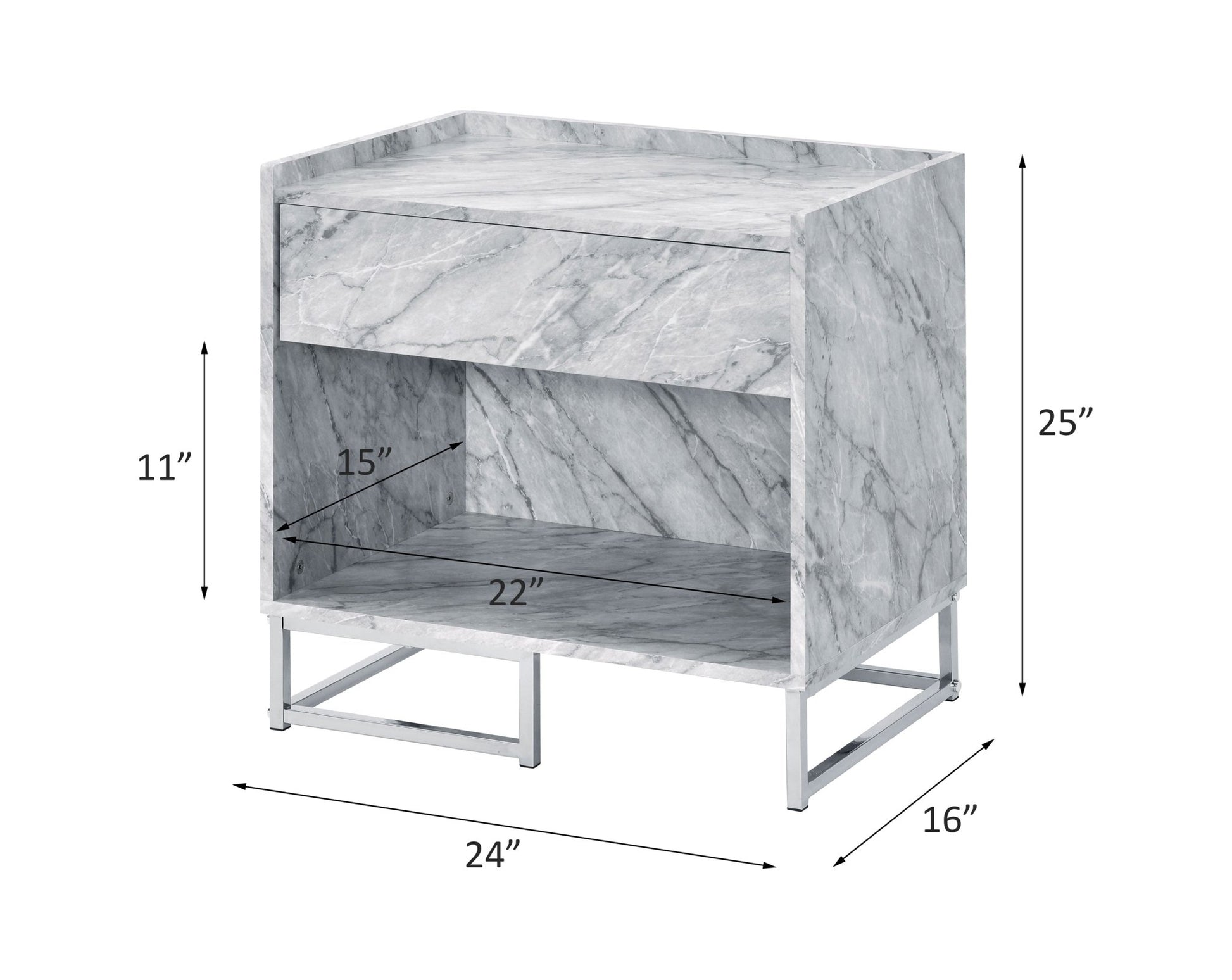Azrael White Printed Faux Marble & Chrome Finish Accent Table - 1st Choice Furniture Direct