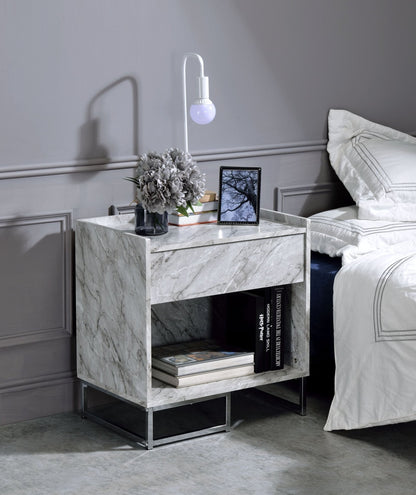 Azrael White Printed Faux Marble & Chrome Finish Accent Table - 1st Choice Furniture Direct
