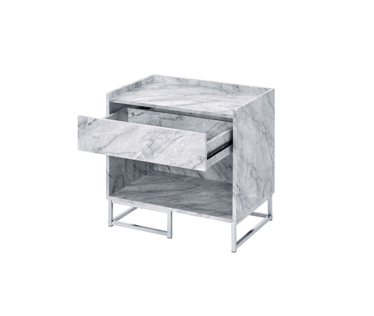 Azrael White Printed Faux Marble & Chrome Finish Accent Table - 1st Choice Furniture Direct