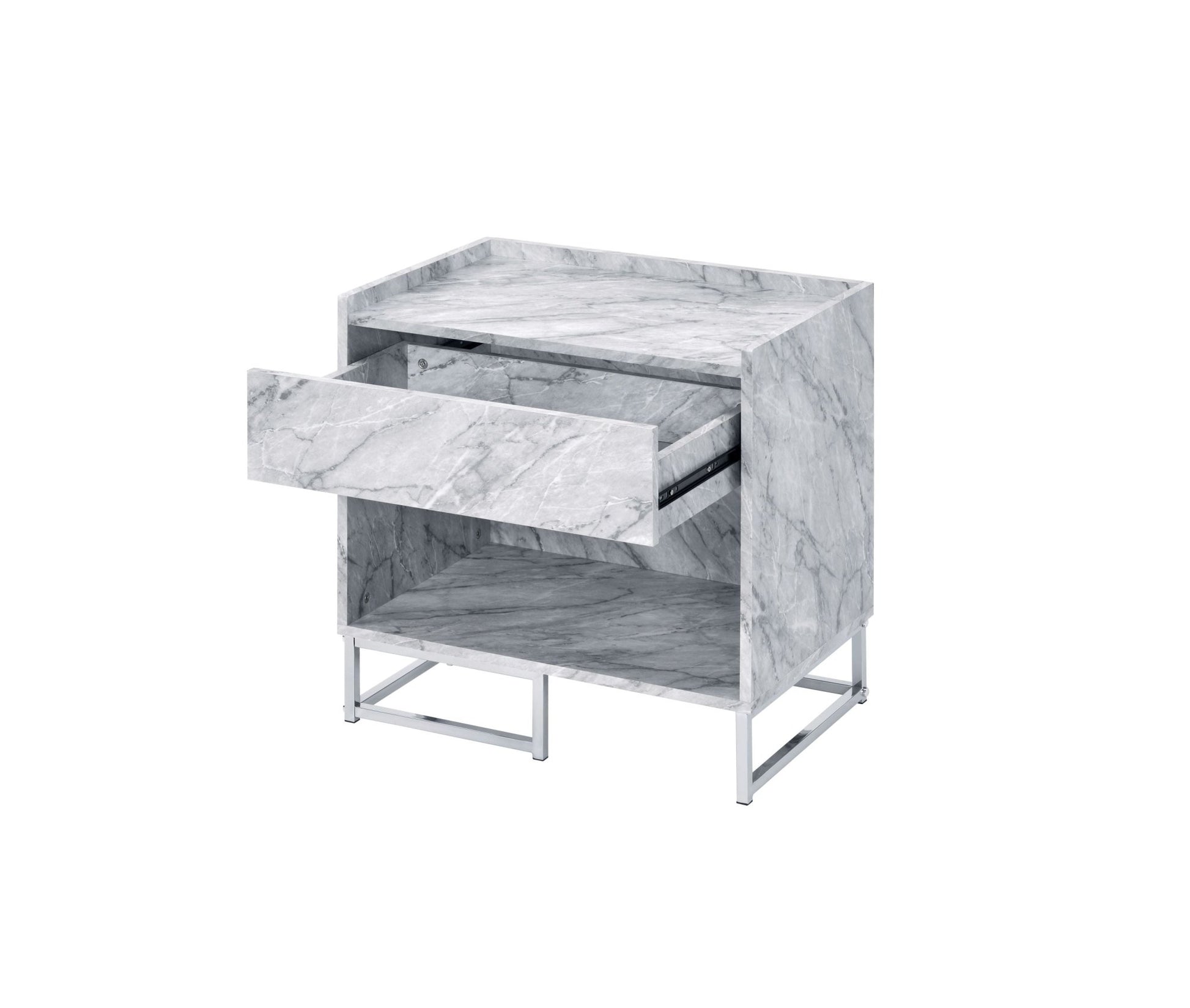 Azrael White Printed Faux Marble & Chrome Finish Accent Table - 1st Choice Furniture Direct