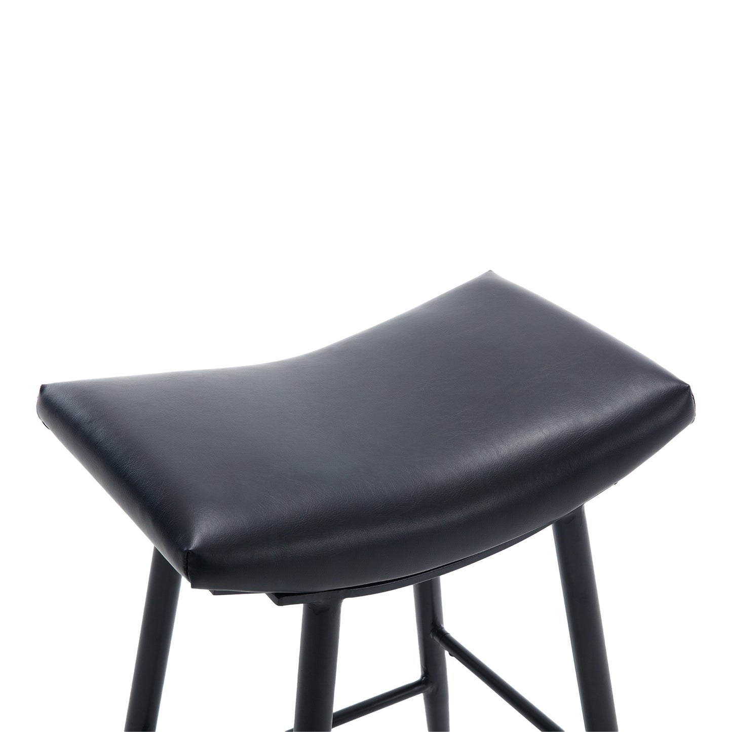 Bar Stools Set of 2 Armless Counter Low Bar Stools Without Back Modern PU Leather Stools with Metal Leg and Footrest ,Black