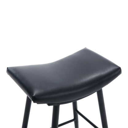 Bar Stools Set of 2 Armless Counter Low Bar Stools Without Back Modern PU Leather Stools with Metal Leg and Footrest ,Black