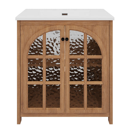 31-Inch Antique Natural Bathroom Vanity with Ceramic Sink