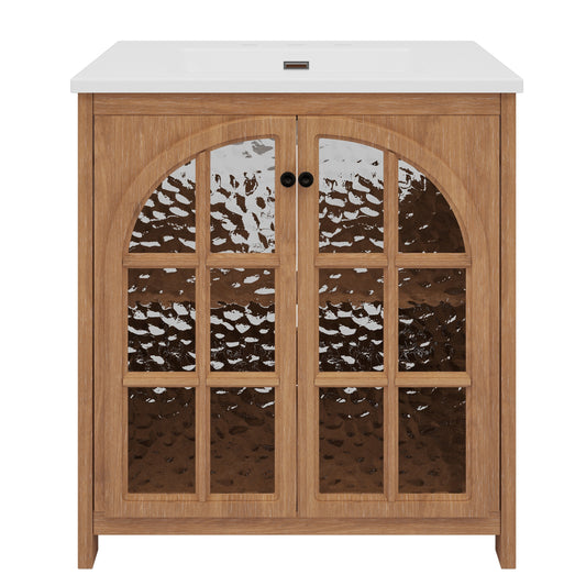 31-Inch Antique Natural Bathroom Vanity with Ceramic Sink