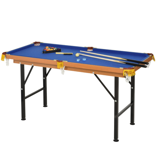 Soozier 55' Portable Folding Billiards Table Game Pool Table for Whole Family Number Use With Cues, Ball, Rack, Chalk, Blue