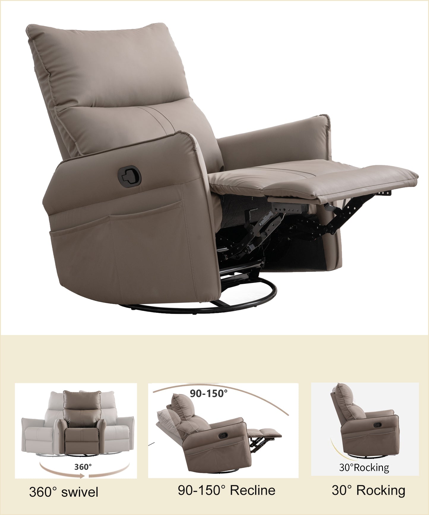 1st Choice Rocking Recliner 360 Degree Swivel Nursery Rocking Chair