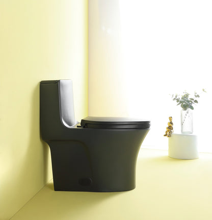 1st Choice Dual Flush 1-Piece Elongated Toilet with Soft-Close Seat - Matt Black