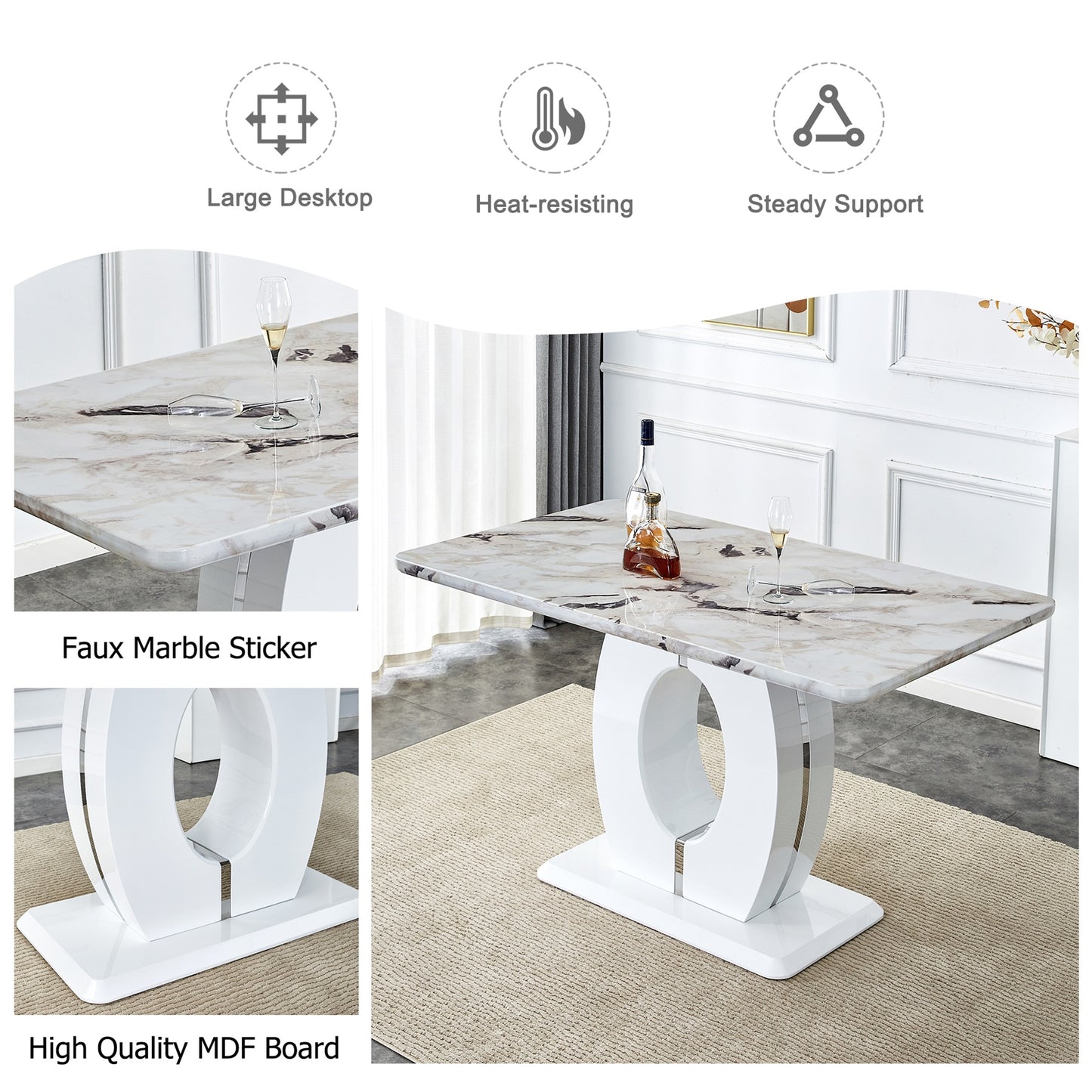 1st Choice Sleek White Marble-Effect Table