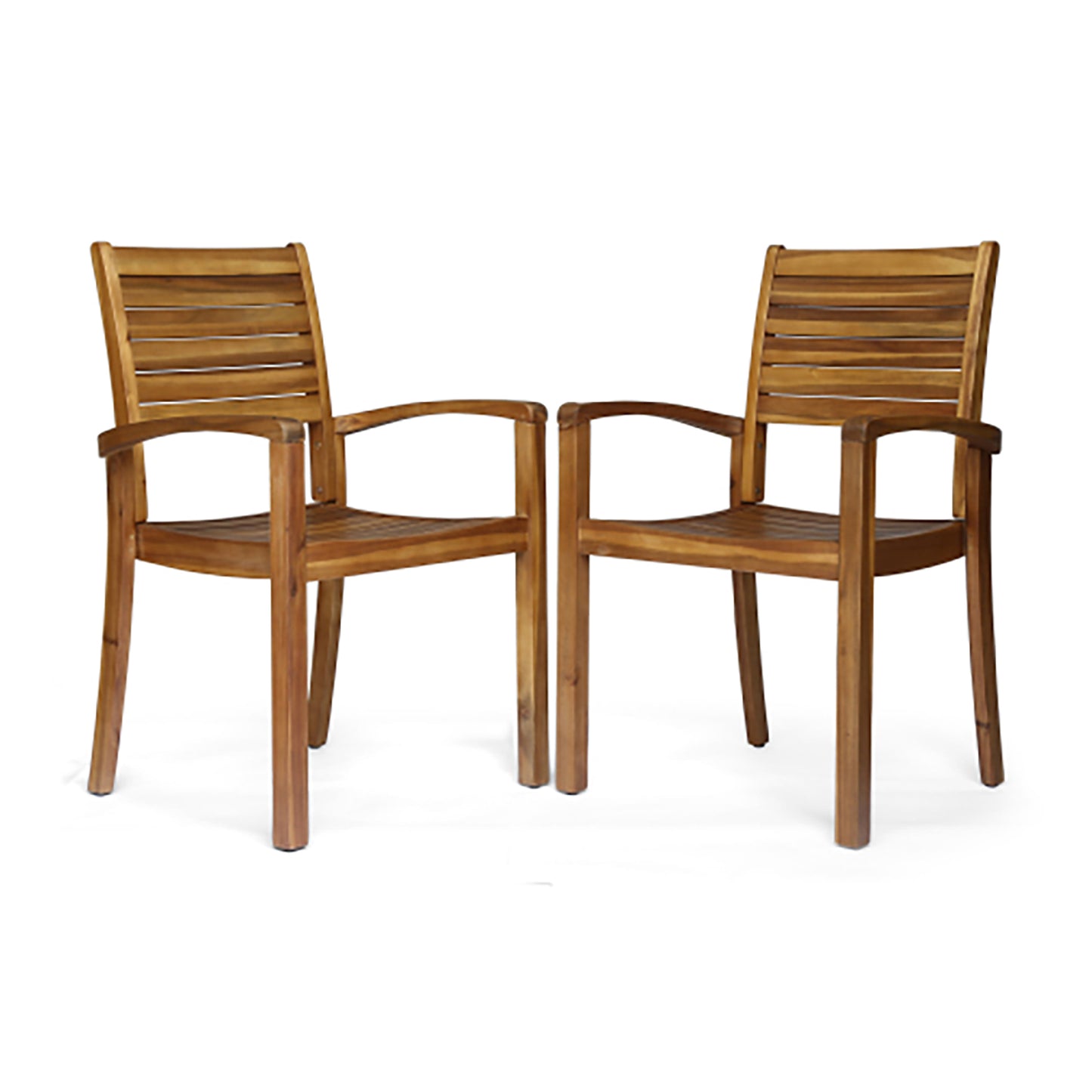 Outdoor Dining Chair, Acacia Wood Teak-Colored Finish, Stacking Design for Patio or Resort-Style Settings