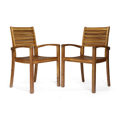 Outdoor Dining Chair, Acacia Wood Teak-Colored Finish, Stacking Design for Patio or Resort-Style Settings