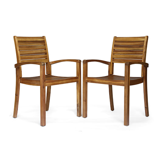 Outdoor Dining Chair, Acacia Wood Teak-Colored Finish, Stacking Design for Patio or Resort-Style Settings