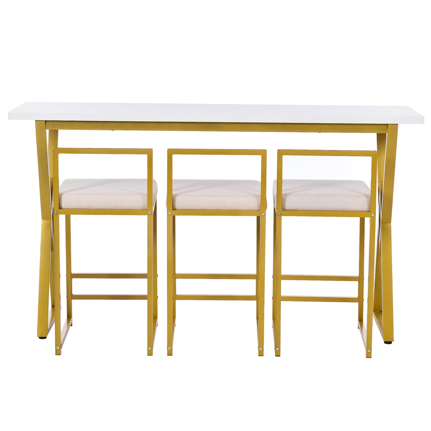 TOPMAX Modern 4-Piece Counter Height Extra Long Console Bar Dining Table Set with 3 Padded Stools for Small Places, Gold