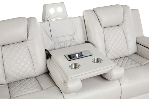 Benz LED & Power Recliner 3 PC Made With Faux Leather in Ice
