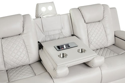 Benz LED & Power Recliner 3 PC Made With Faux Leather in Ice