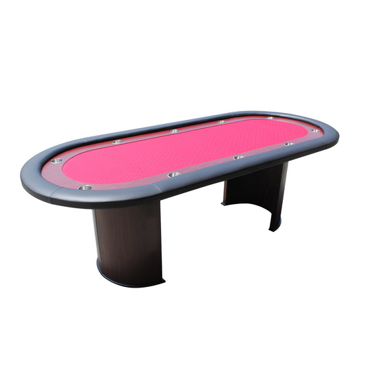96' Poker Table for 10 Players with Speed Cloth Wooden Texture Racetrack Luna Legs Model 16365 Red