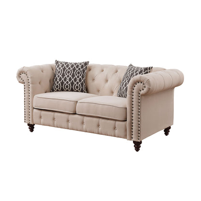 Aurelia Beige Linen Loveseat W/2 Pillows