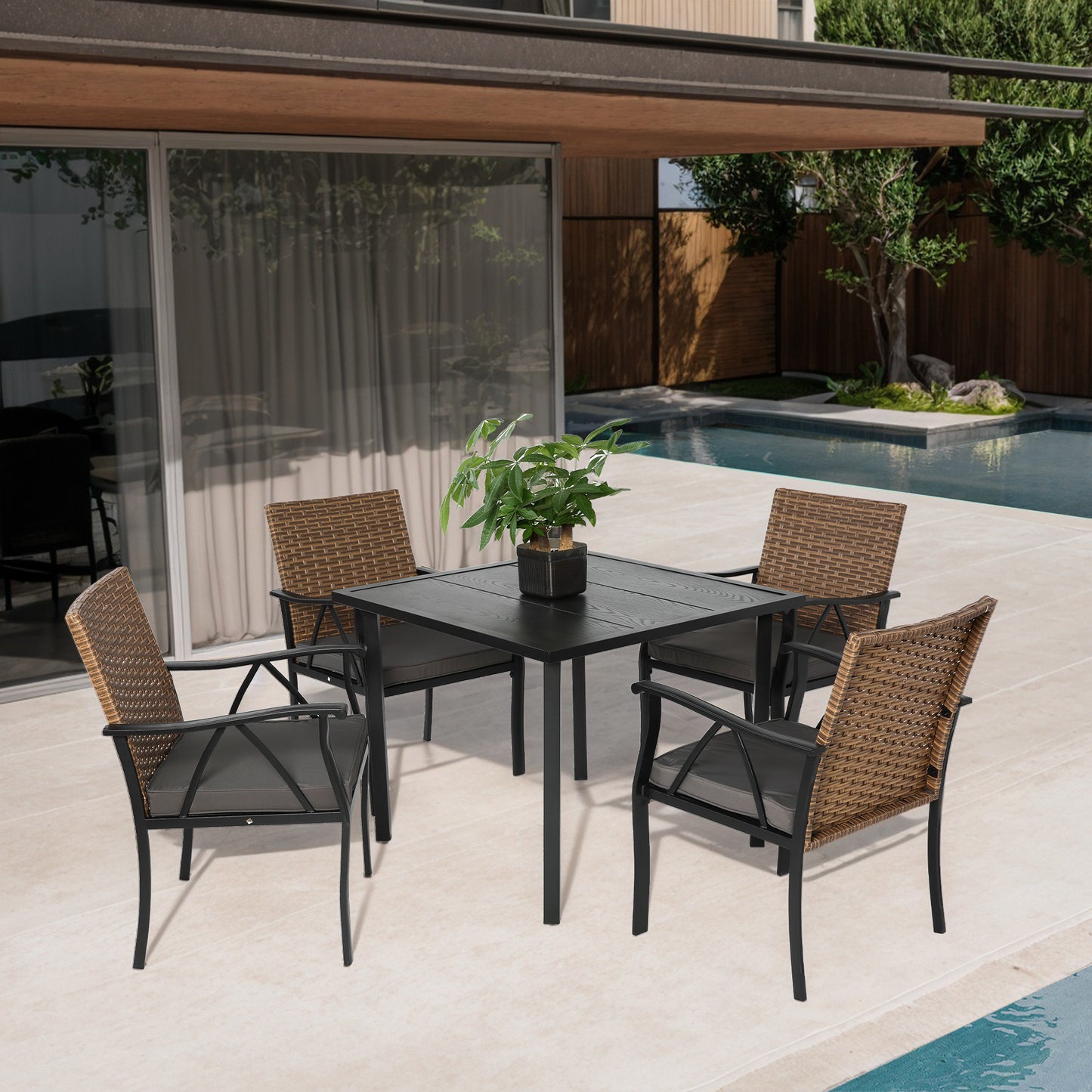 5-Piece Wicker Patio Dining Set with Umbrella Hole