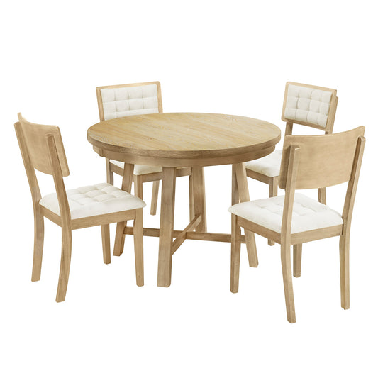 1st Choice Round Dining Table with Upholstered Chairs in Natural