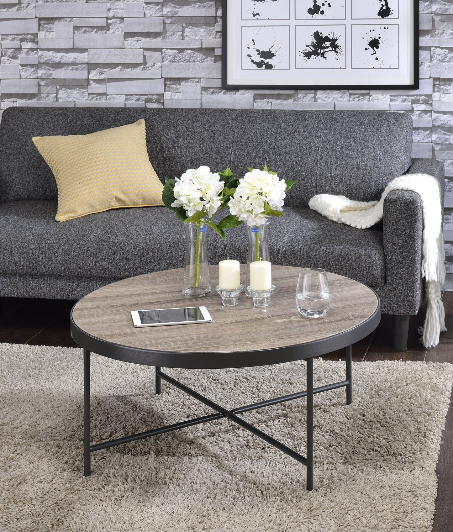 Bage Weathered Gray Oak & Metal Finish Coffee Table - 1st Choice Furniture Direct