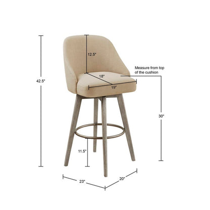 Bar Stool with Swivel Seat in Sand Polyester and Reclaimed Grey Wood - 1st Choice Furniture Direct