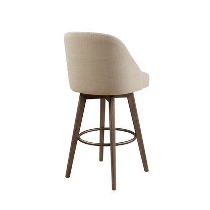 Bar Stool with Swivel Seat in Sand Polyester and Reclaimed Grey Wood - 1st Choice Furniture Direct