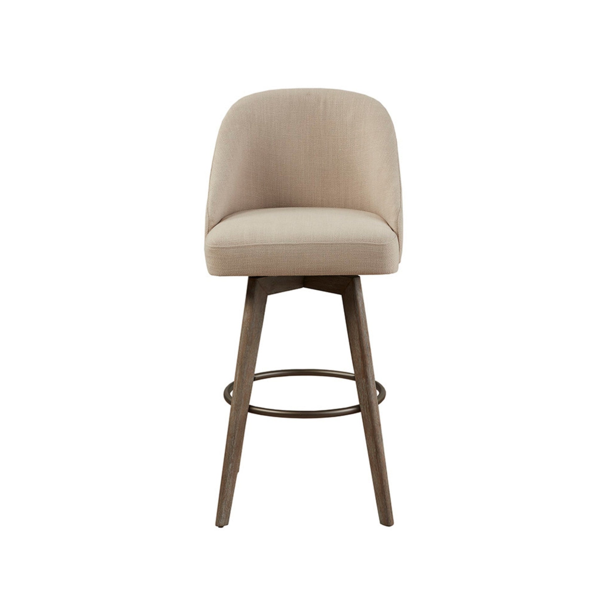 Bar Stool with Swivel Seat in Sand Polyester and Reclaimed Grey Wood - 1st Choice Furniture Direct