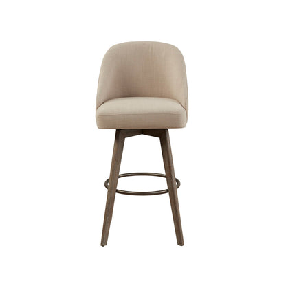 Bar Stool with Swivel Seat in Sand Polyester and Reclaimed Grey Wood - 1st Choice Furniture Direct