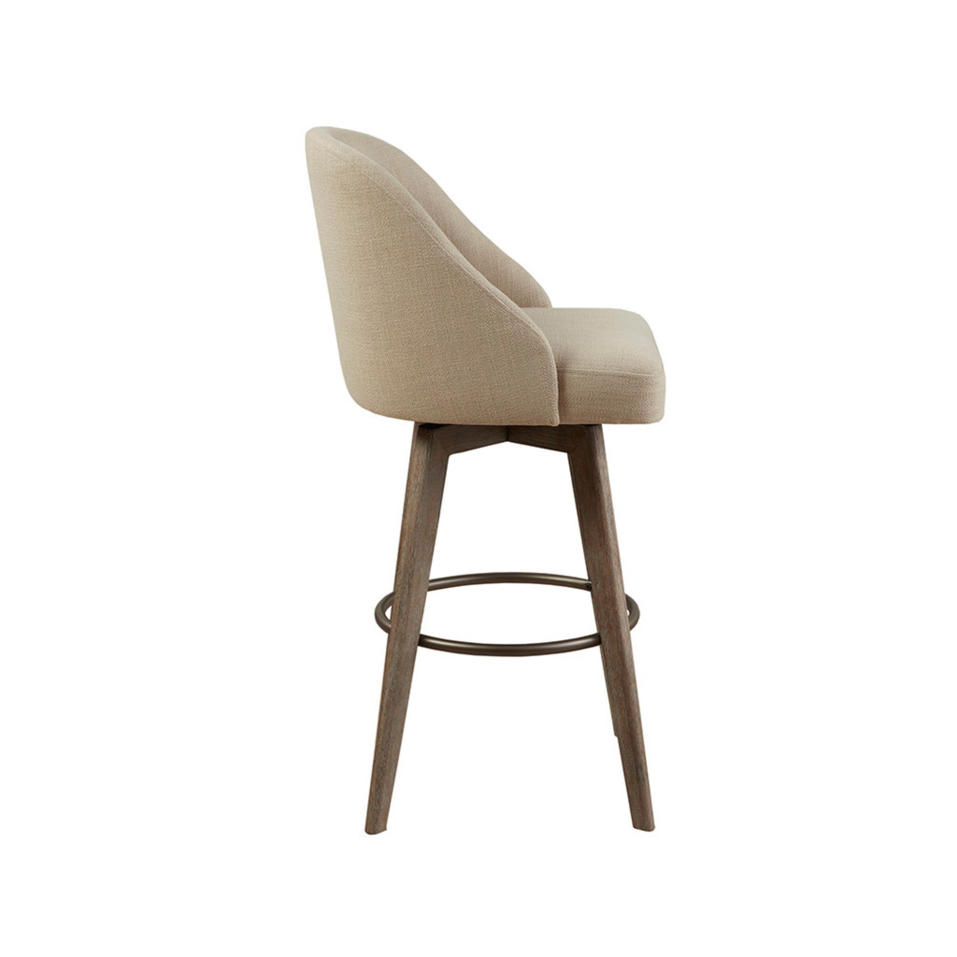 Bar Stool with Swivel Seat in Sand Polyester and Reclaimed Grey Wood - 1st Choice Furniture Direct