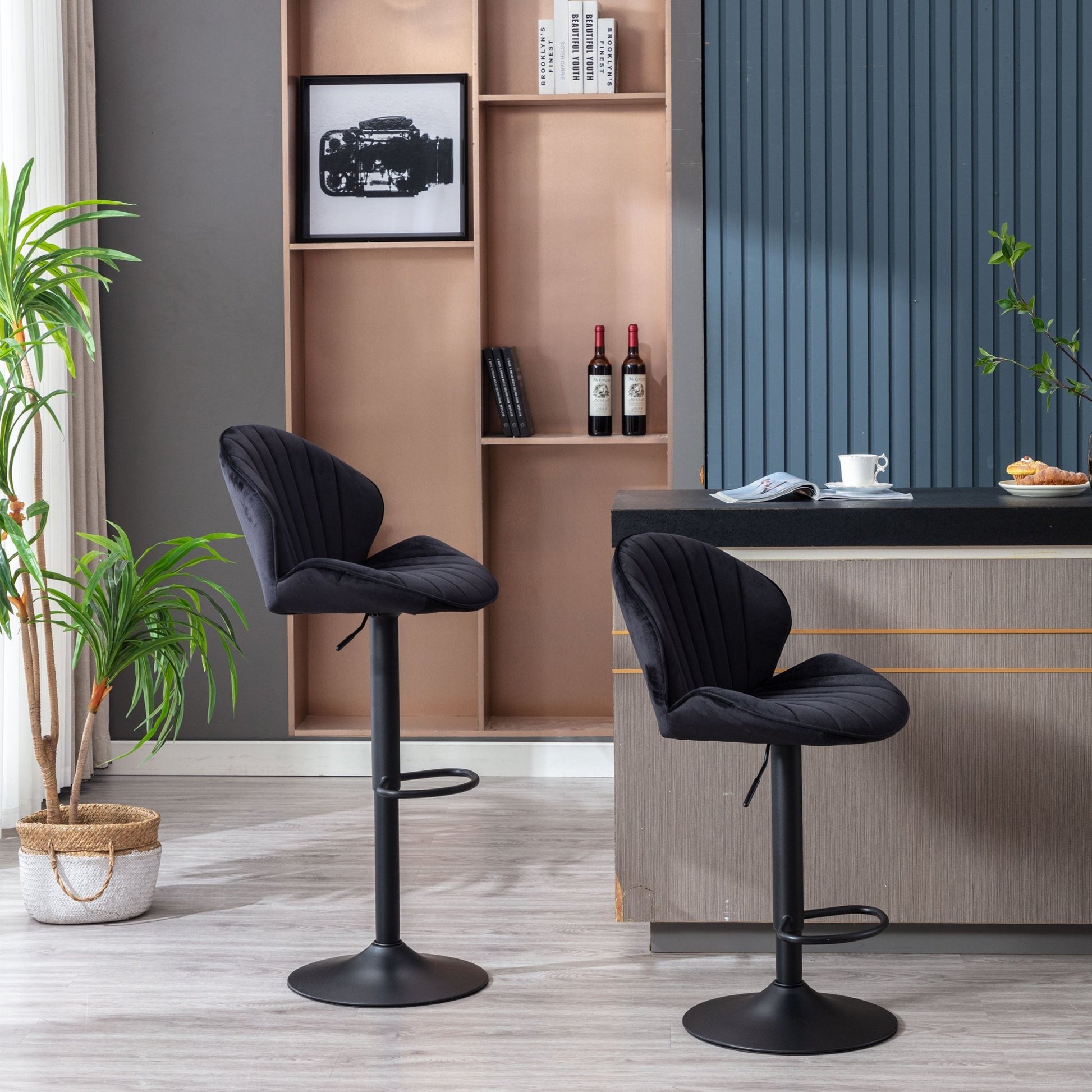 Bar Stools Set of 2 - Adjustable Barstools with Back and Footrest, Counter Height Bar Chairs for Kitchen, Pub - black - 1st Choice Furniture Direct
