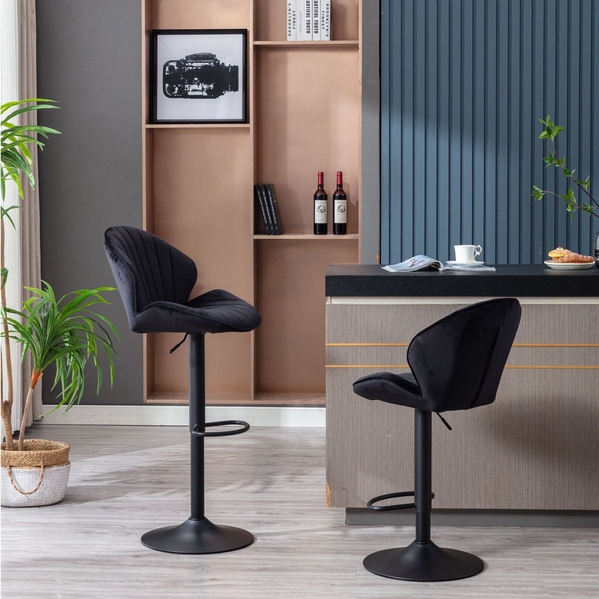 Bar Stools Set of 2 - Adjustable Barstools with Back and Footrest, Counter Height Bar Chairs for Kitchen, Pub - black - 1st Choice Furniture Direct