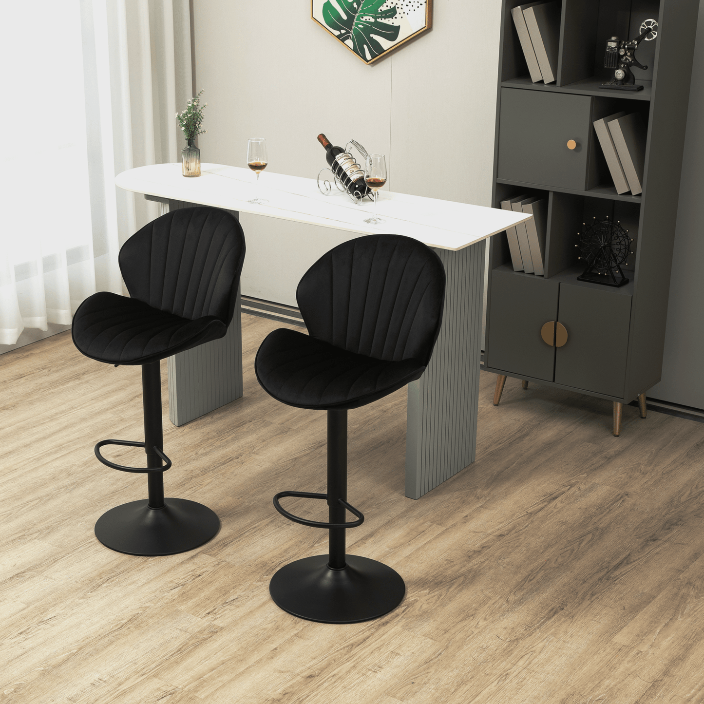 Bar Stools Set of 2 - Adjustable Barstools with Back and Footrest, Counter Height Bar Chairs for Kitchen, Pub - black - 1st Choice Furniture Direct